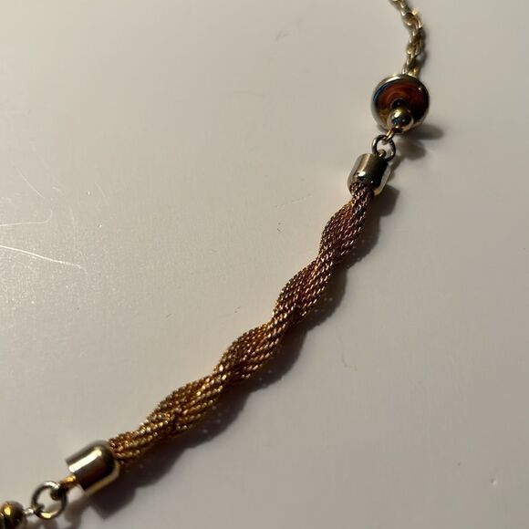 Vintage Gold Tone Chain with Twisted Mesh Rope and Mesh Beads 26” - Picture 6 of 8